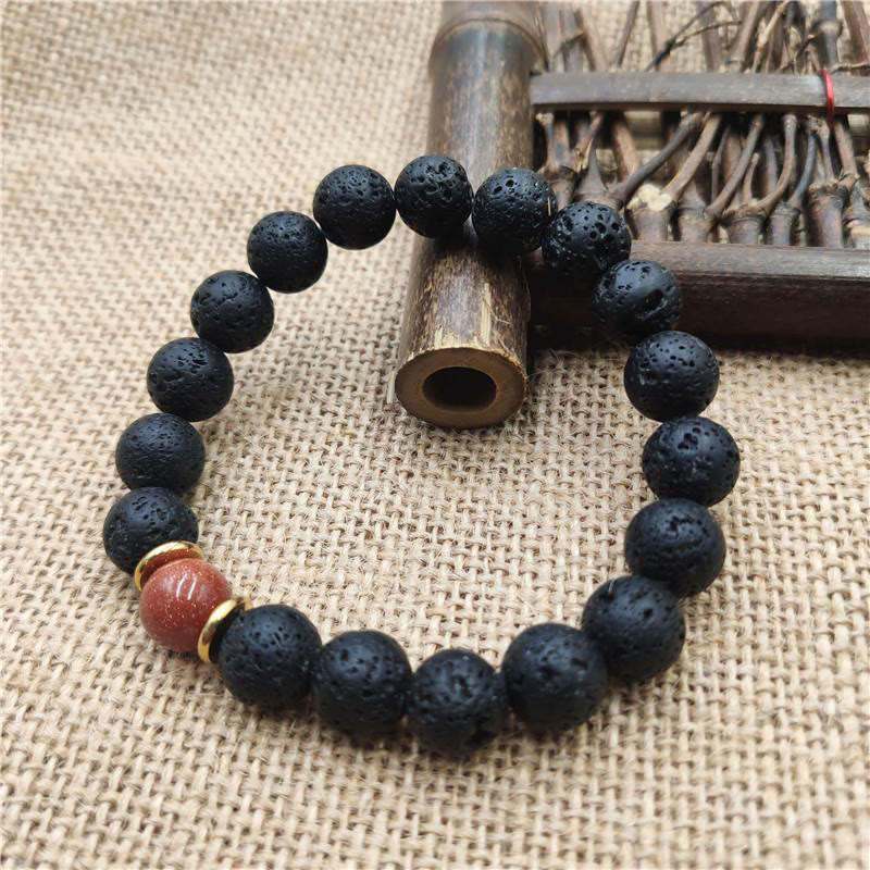 Wear FengShui Lava Rock Goldstone Blue Sandstone Healing Bracelet