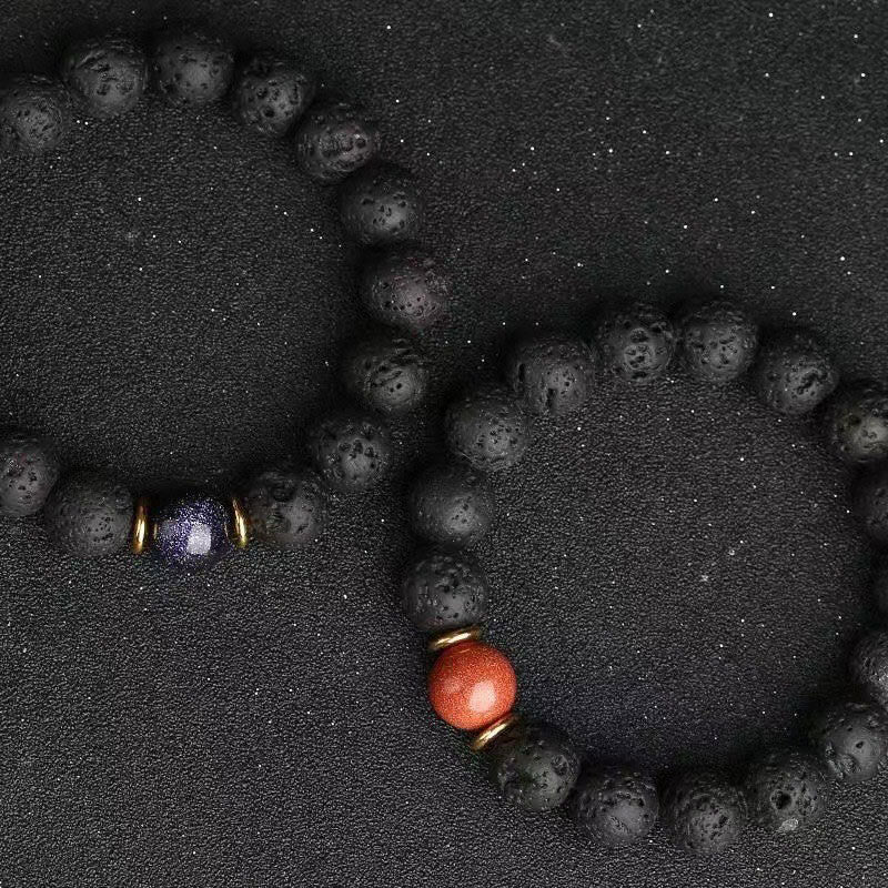 Wear FengShui Lava Rock Goldstone Blue Sandstone Healing Bracelet