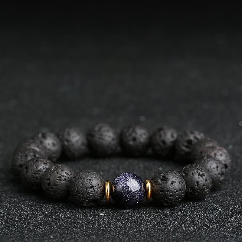 Wear FengShui Lava Rock Goldstone Blue Sandstone Healing Bracelet