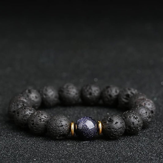 Wear FengShui Lava Rock Goldstone Blue Sandstone Healing Bracelet