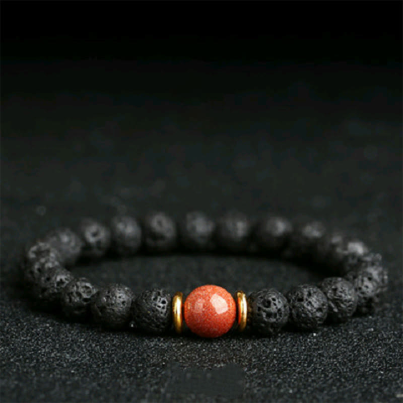 Wear FengShui Lava Rock Goldstone Blue Sandstone Healing Bracelet