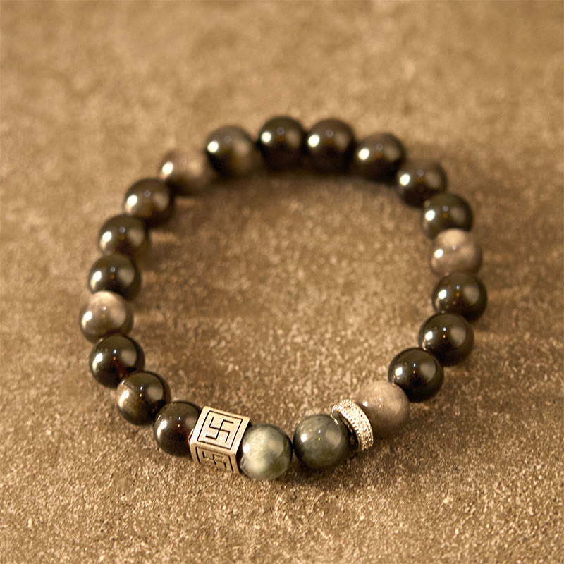 Wear FengShui Black Obsidian Eagle's Eye Stone Strength Courage Bracelet