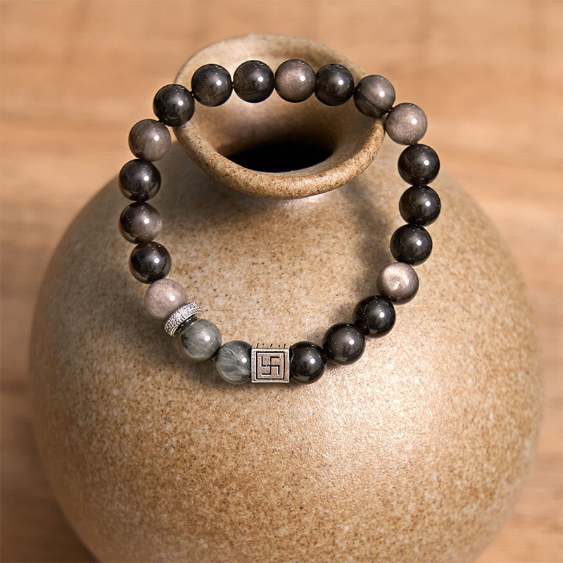 Wear FengShui Black Obsidian Eagle's Eye Stone Strength Courage Bracelet