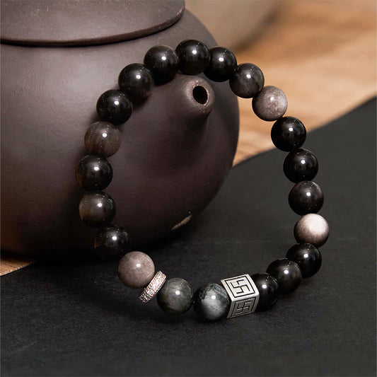 Wear FengShui Black Obsidian Eagle's Eye Stone Strength Courage Bracelet