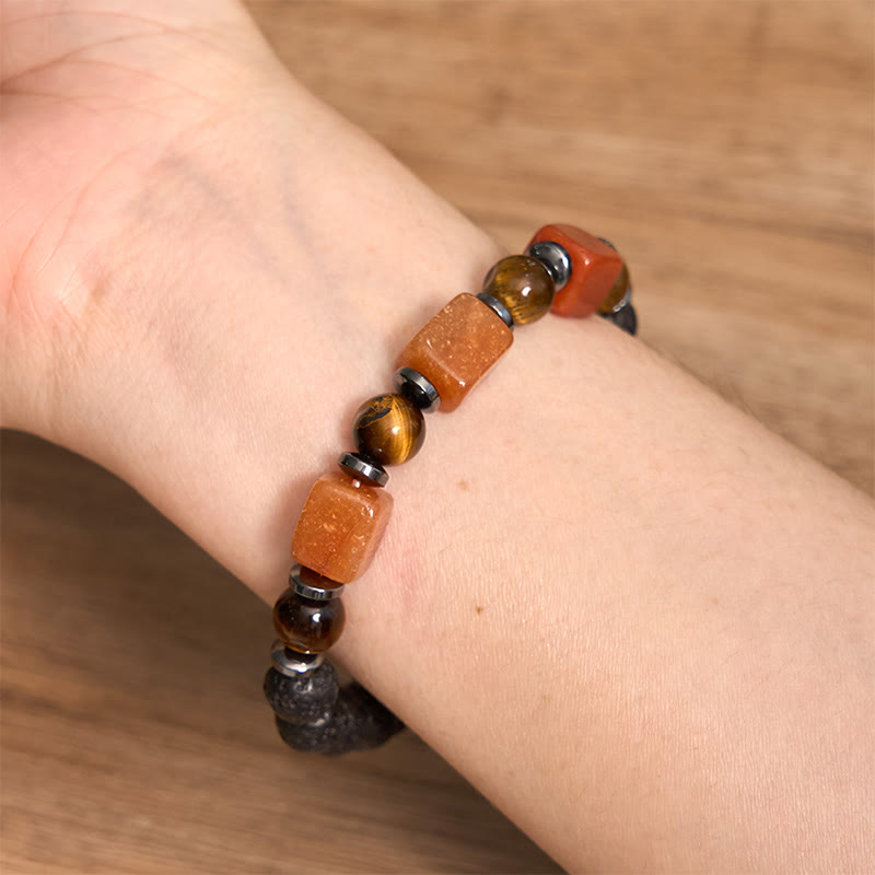 Wear FengShui Various Crystals Cube Amethyst Lava Rock Support Bracelet