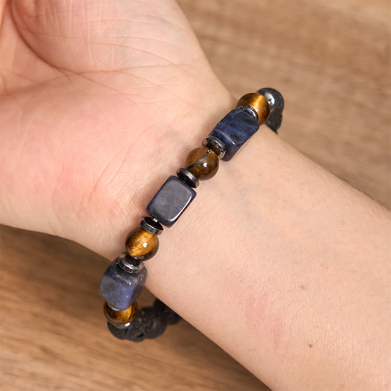 Wear FengShui Various Crystals Cube Amethyst Lava Rock Support Bracelet
