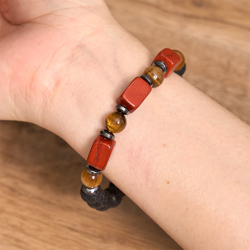 Wear FengShui Various Crystals Cube Amethyst Lava Rock Support Bracelet