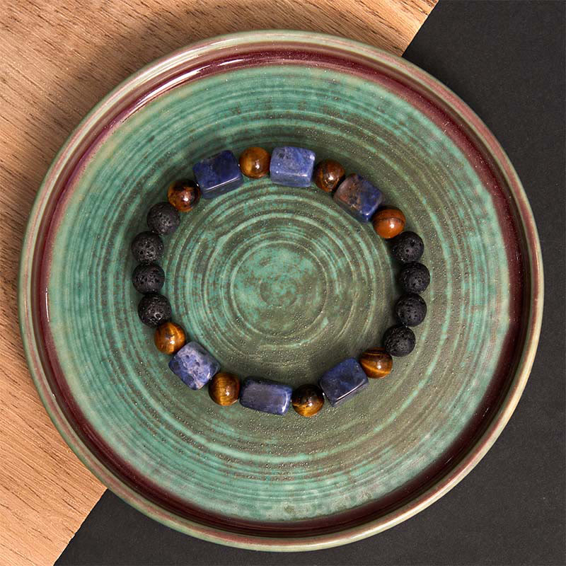 Wear FengShui Various Crystals Cube Amethyst Lava Rock Support Bracelet