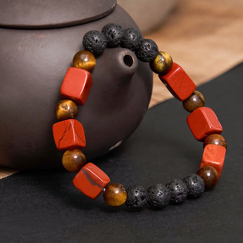 Wear FengShui Various Crystals Cube Amethyst Lava Rock Support Bracelet