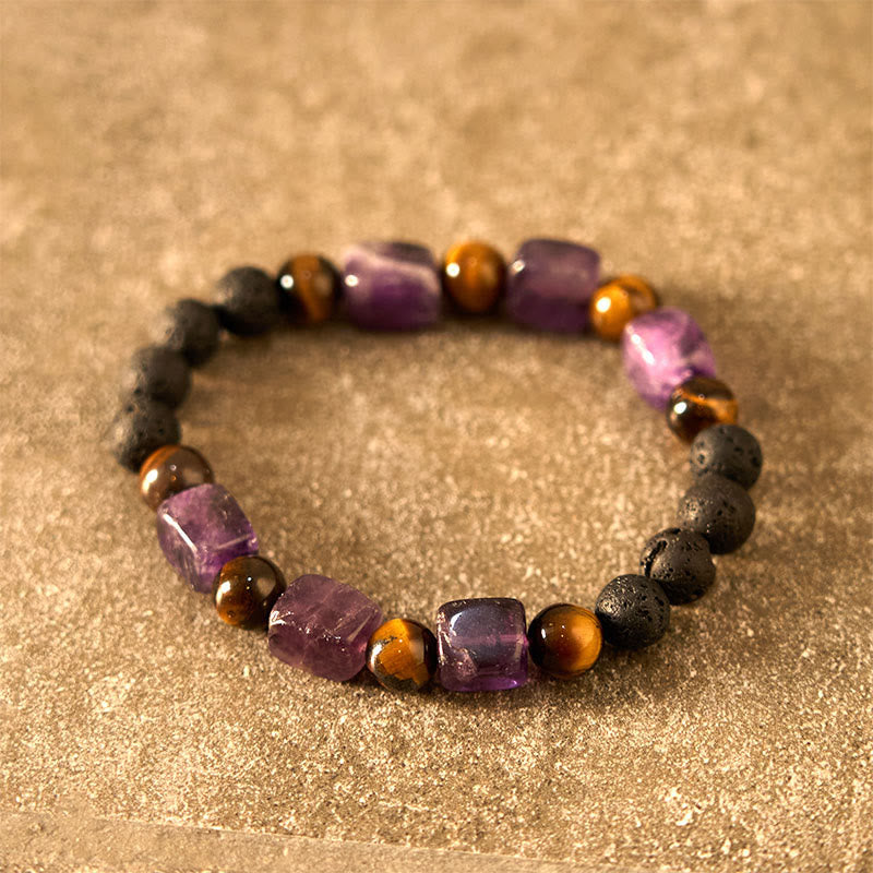 Wear FengShui Various Crystals Cube Amethyst Lava Rock Support Bracelet