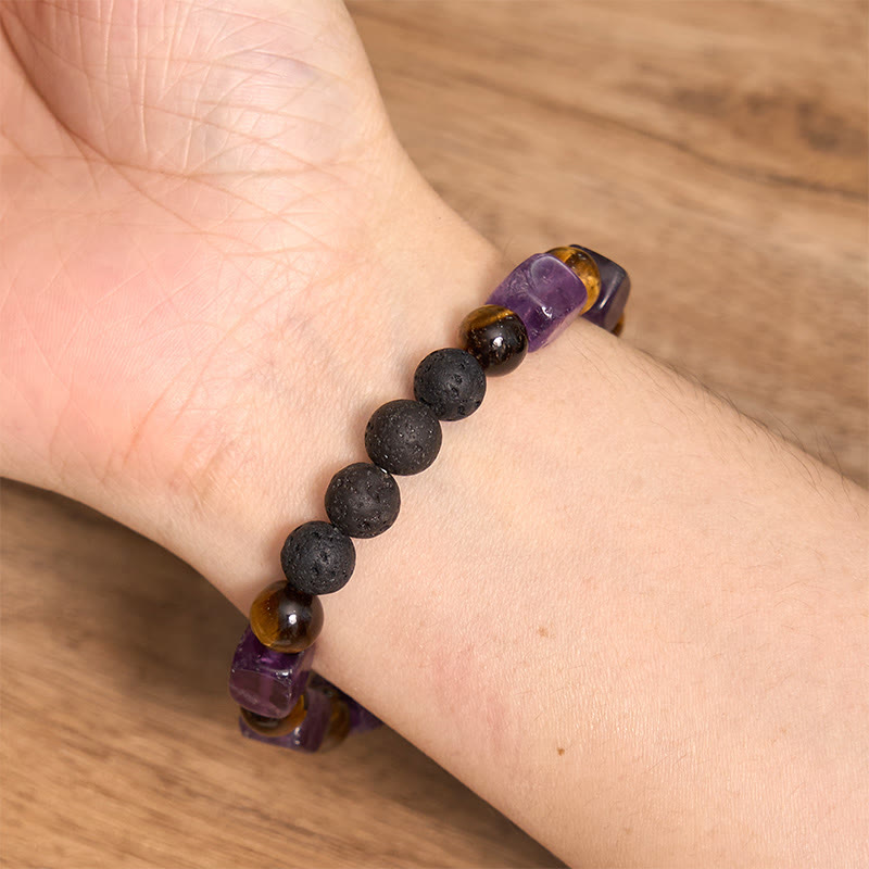 Wear FengShui Various Crystals Cube Amethyst Lava Rock Support Bracelet