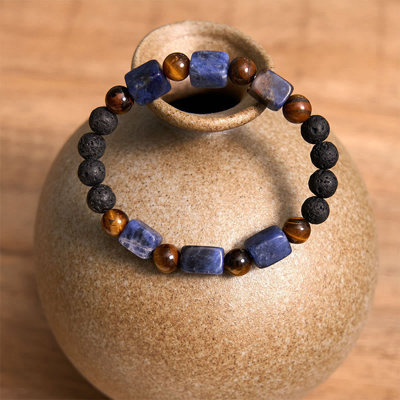 Wear FengShui Various Crystals Cube Amethyst Lava Rock Support Bracelet