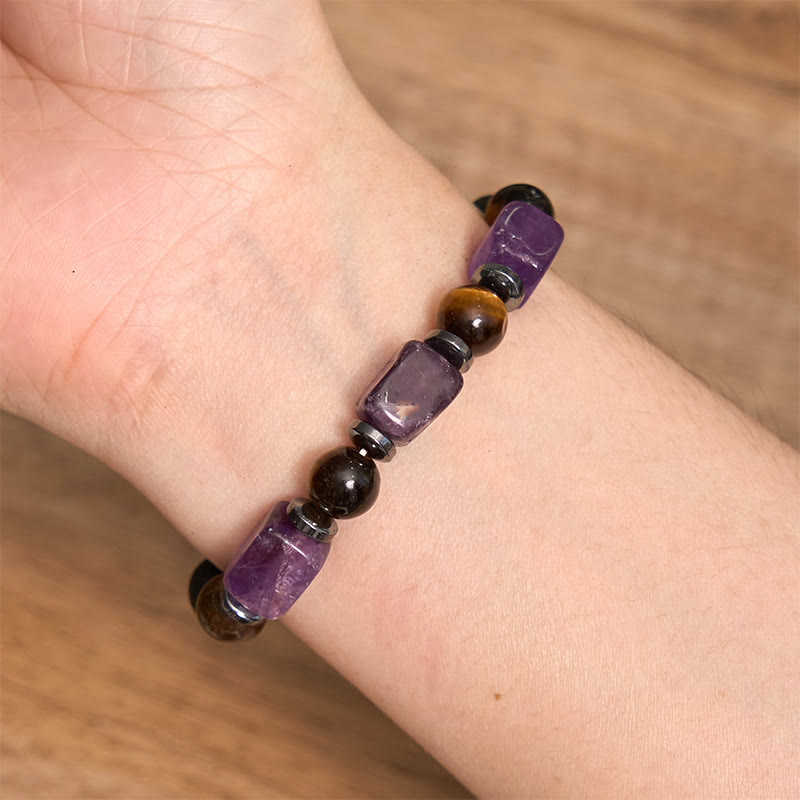 Wear FengShui Various Crystals Cube Amethyst Lava Rock Support Bracelet