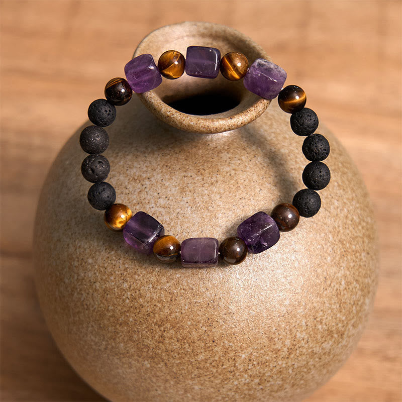 Wear FengShui Various Crystals Cube Amethyst Lava Rock Support Bracelet
