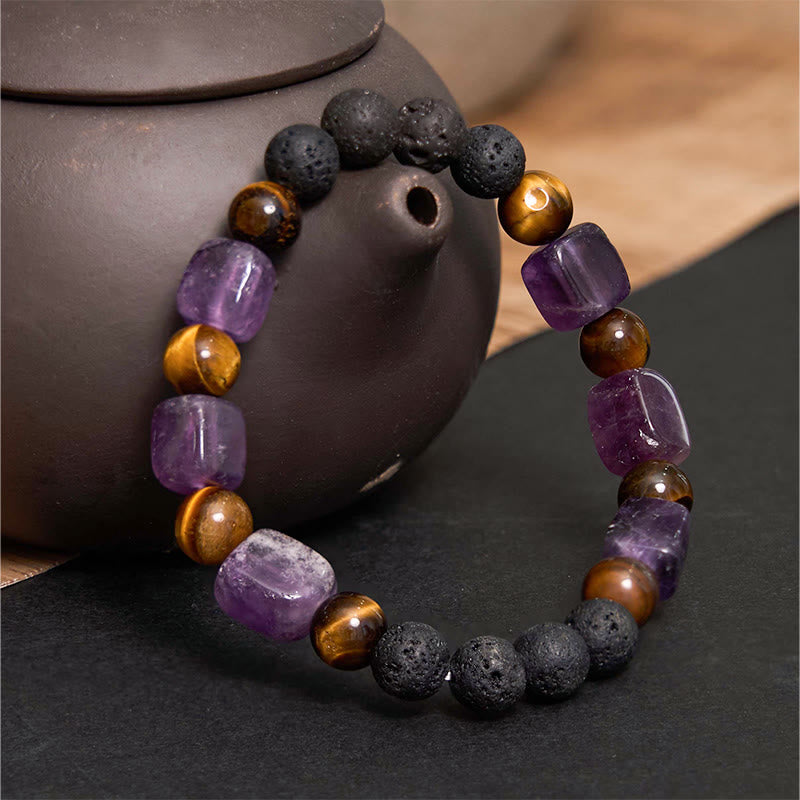 Wear FengShui Various Crystals Cube Amethyst Lava Rock Support Bracelet