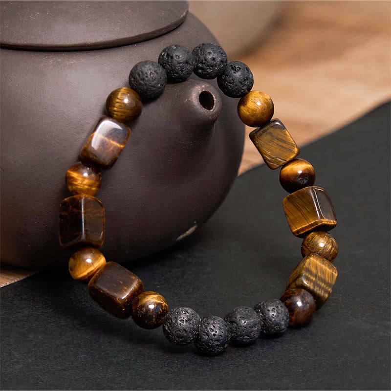 Wear FengShui Various Crystals Cube Amethyst Lava Rock Support Bracelet