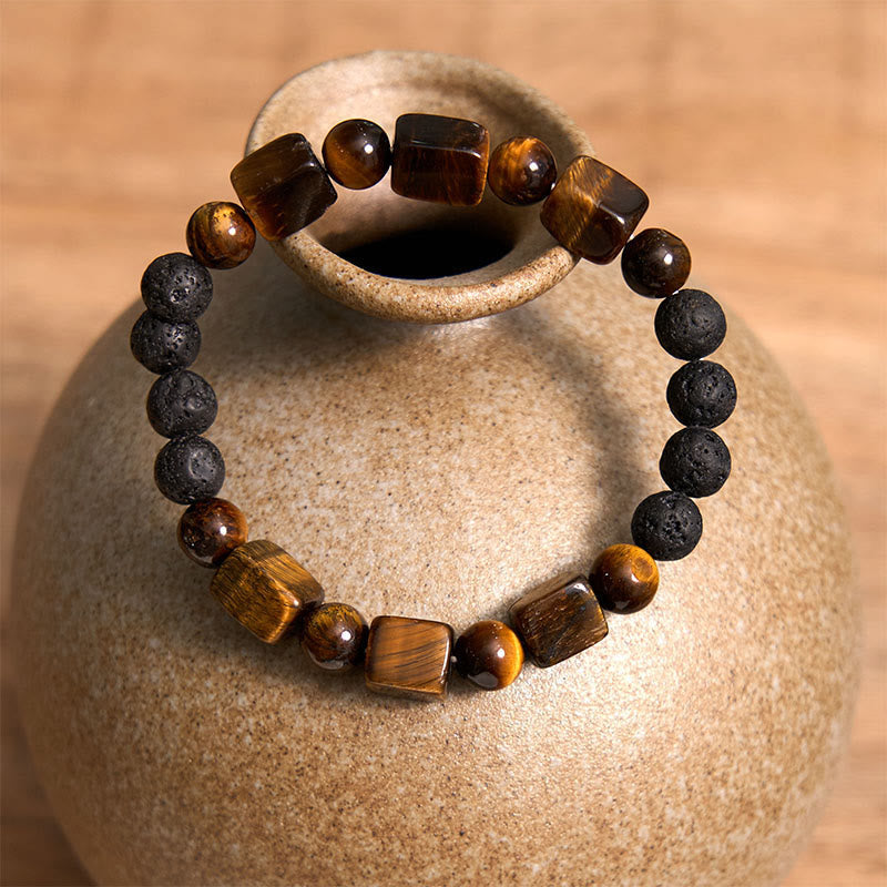 Wear FengShui Various Crystals Cube Amethyst Lava Rock Support Bracelet