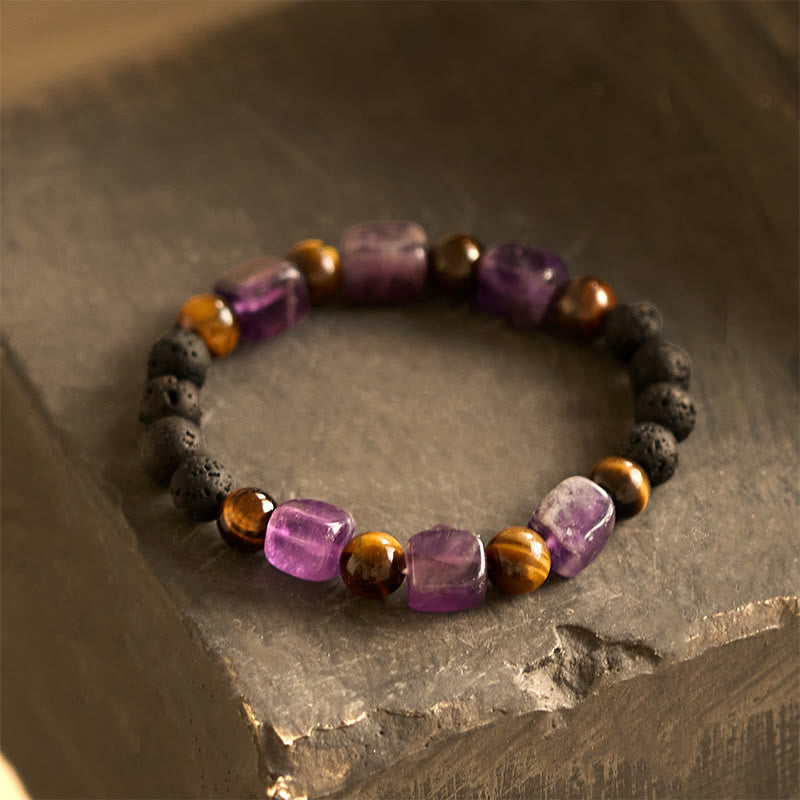 Wear FengShui Various Crystals Cube Amethyst Lava Rock Support Bracelet