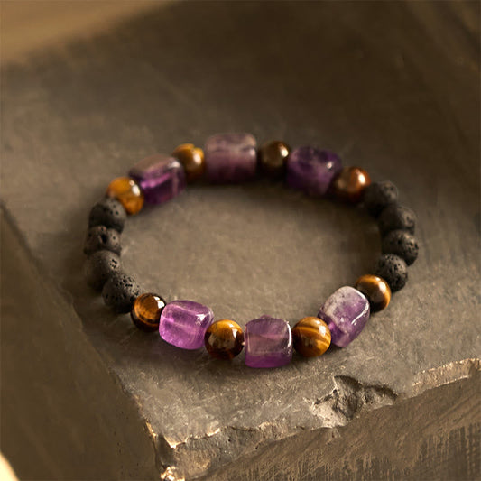 Wear FengShui Various Crystals Cube Amethyst Lava Rock Support Bracelet