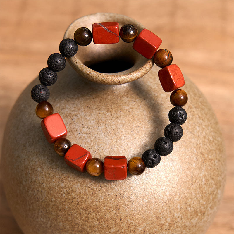 Wear FengShui Various Crystals Cube Amethyst Lava Rock Support Bracelet