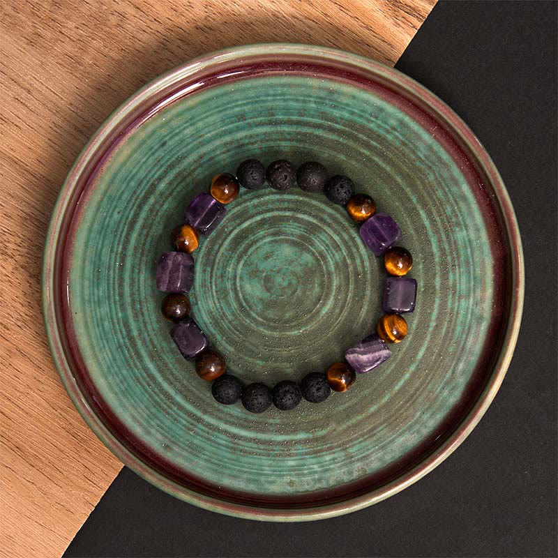 Wear FengShui Various Crystals Cube Amethyst Lava Rock Support Bracelet