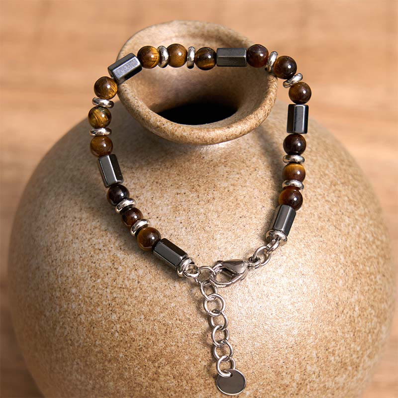 Wear FengShui Tiger Eye Hematite Strength Buckle Chain Bracelet