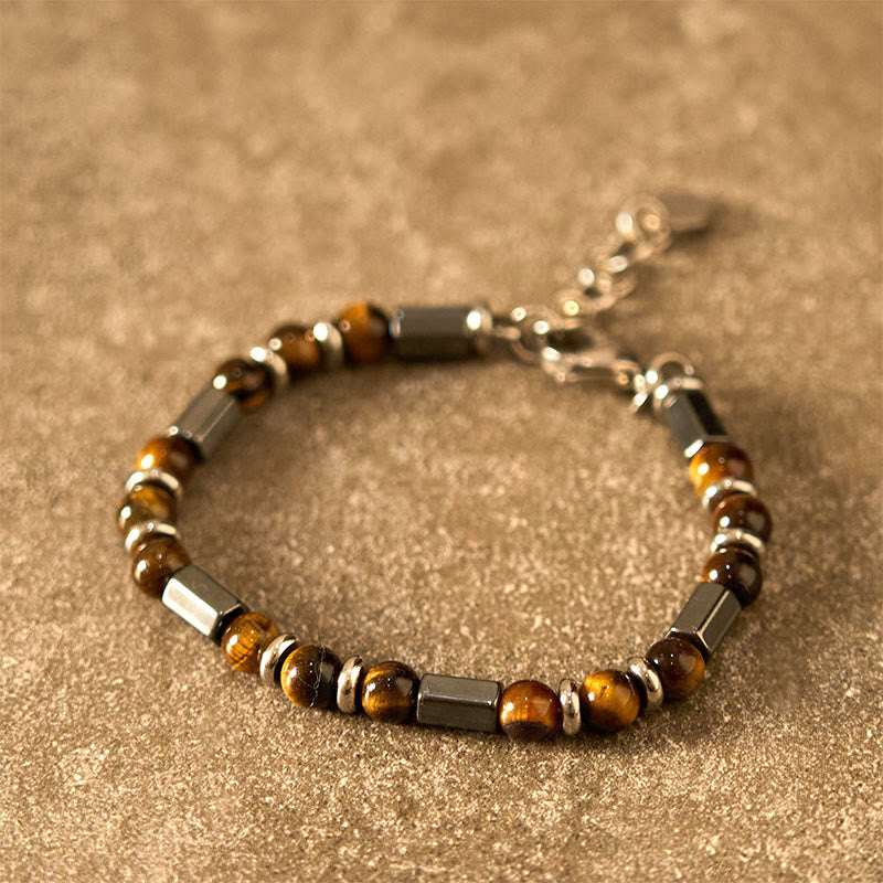 Wear FengShui Tiger Eye Hematite Strength Buckle Chain Bracelet