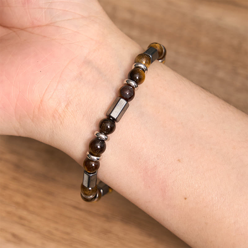 Wear FengShui Tiger Eye Hematite Strength Buckle Chain Bracelet