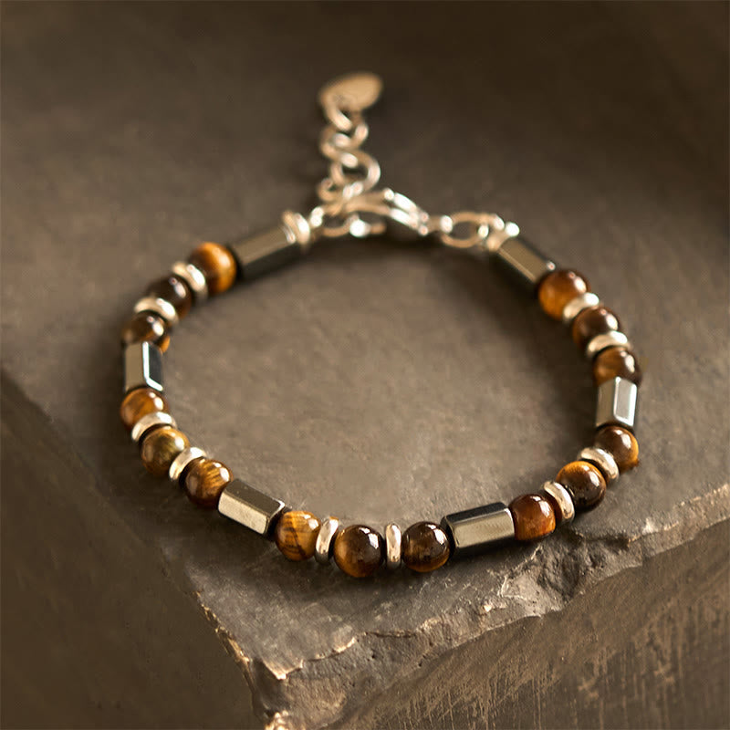 Wear FengShui Tiger Eye Hematite Strength Buckle Chain Bracelet