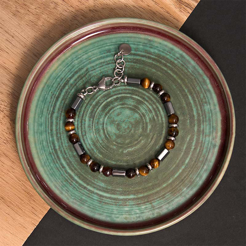 Wear FengShui Tiger Eye Hematite Strength Buckle Chain Bracelet