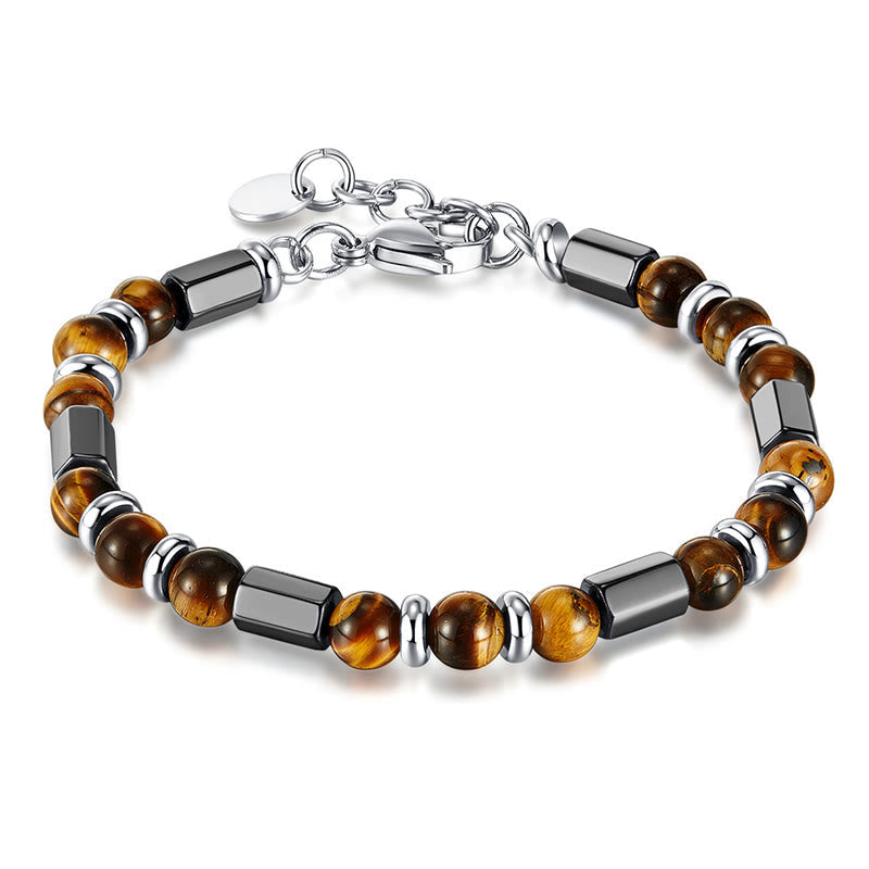 Wear FengShui Tiger Eye Hematite Strength Buckle Chain Bracelet