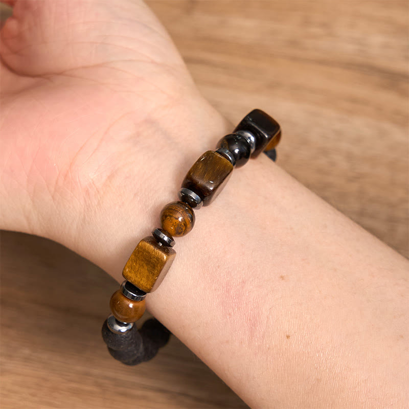 Wear FengShui Various Crystals Lava Rock Calm Bracelet
