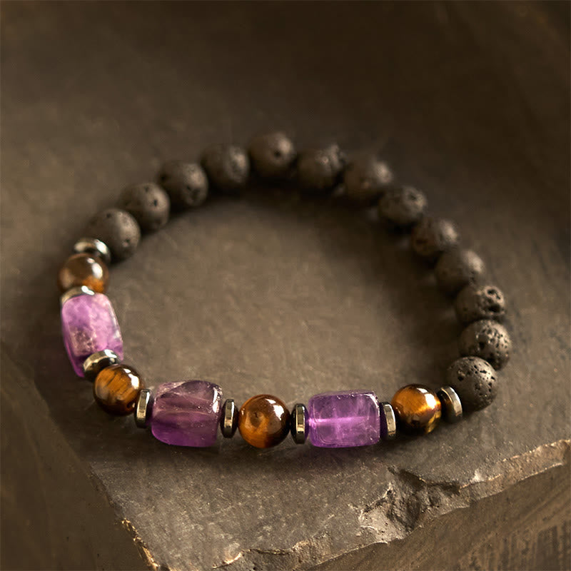Wear FengShui Various Crystals Lava Rock Calm Bracelet