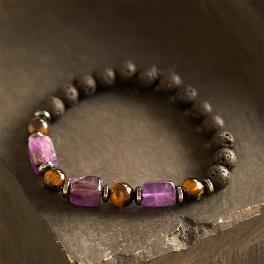 Wear FengShui Various Crystals Lava Rock Calm Bracelet