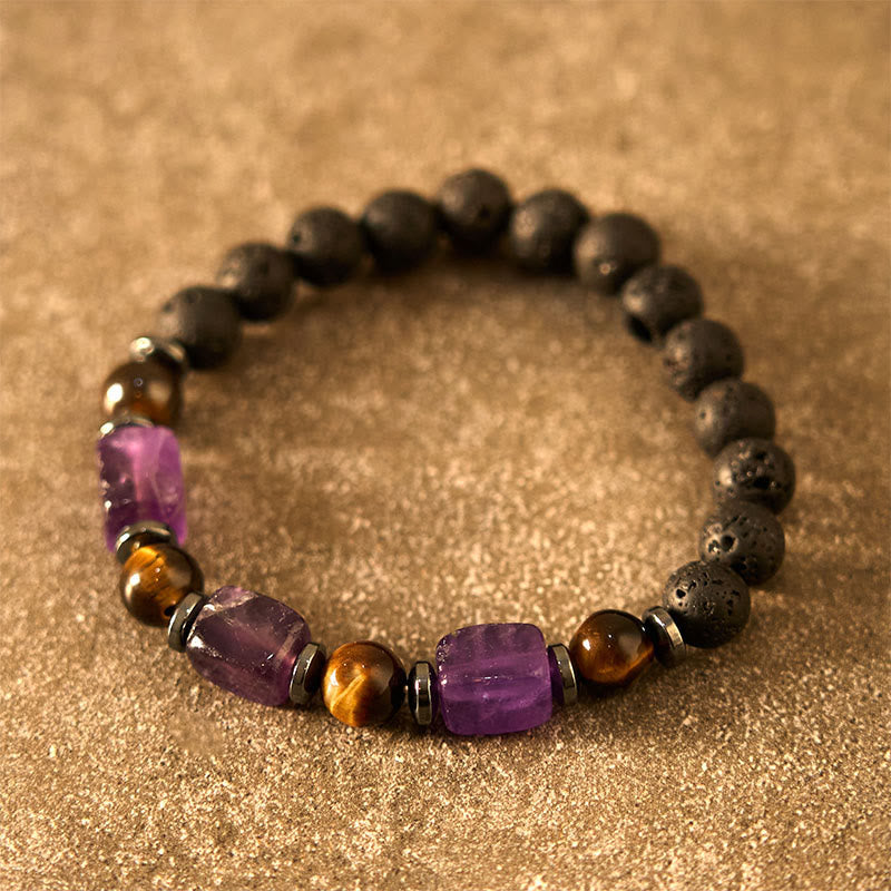 Wear FengShui Various Crystals Lava Rock Calm Bracelet