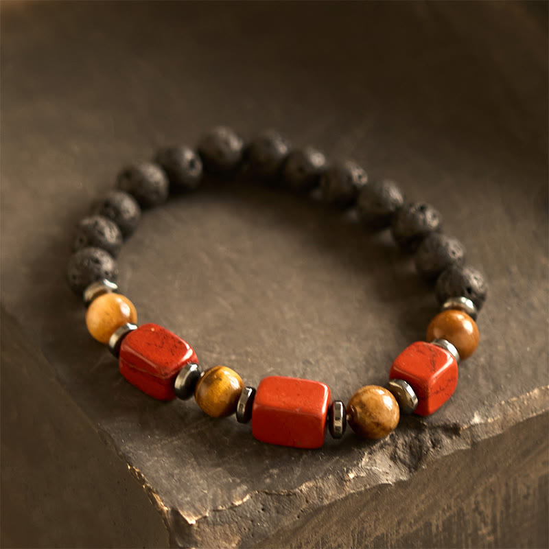 Wear FengShui Various Crystals Lava Rock Calm Bracelet