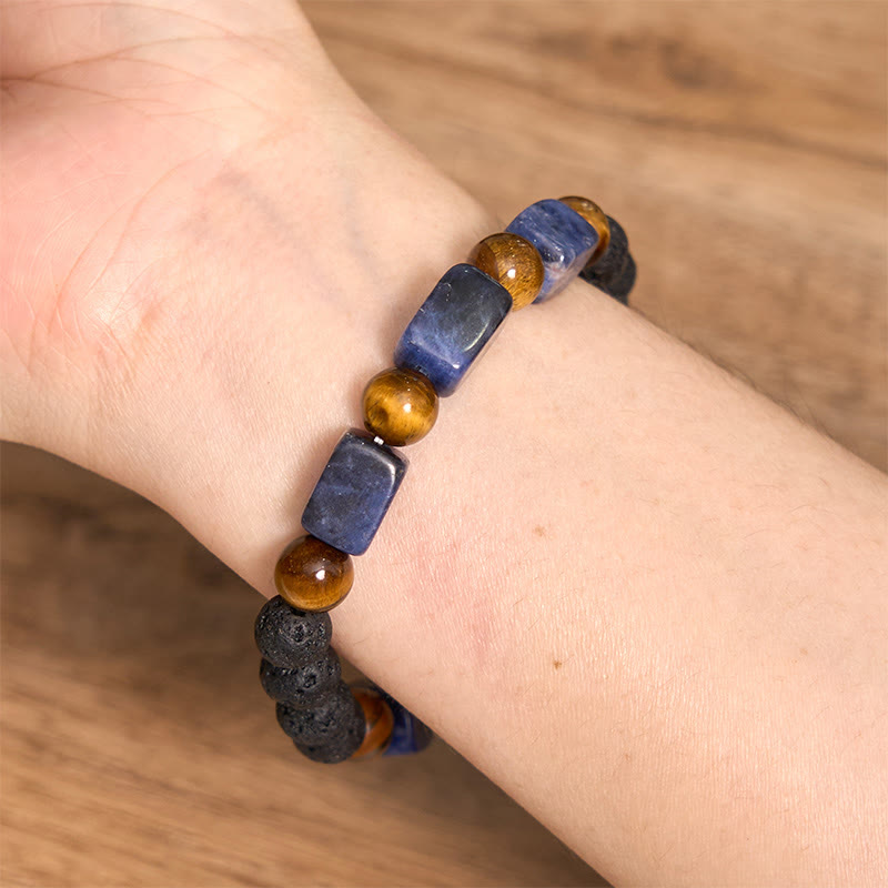 Wear FengShui Various Crystals Lava Rock Calm Bracelet