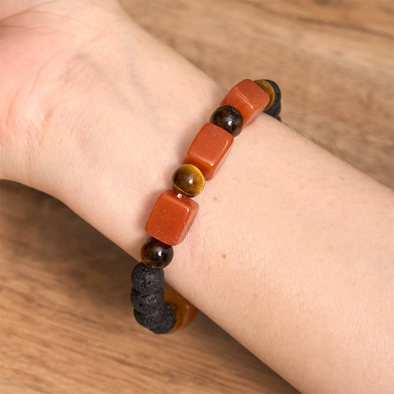 Wear FengShui Various Crystals Lava Rock Calm Bracelet