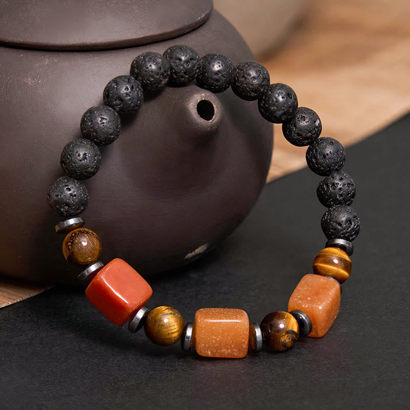 Wear FengShui Various Crystals Lava Rock Calm Bracelet