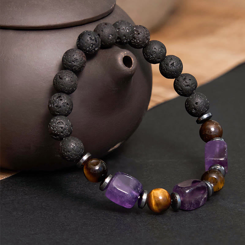 Wear FengShui Various Crystals Lava Rock Calm Bracelet
