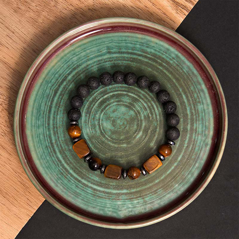 Wear FengShui Various Crystals Lava Rock Calm Bracelet