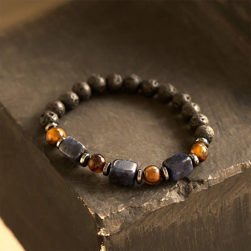 Wear FengShui Various Crystals Lava Rock Calm Bracelet