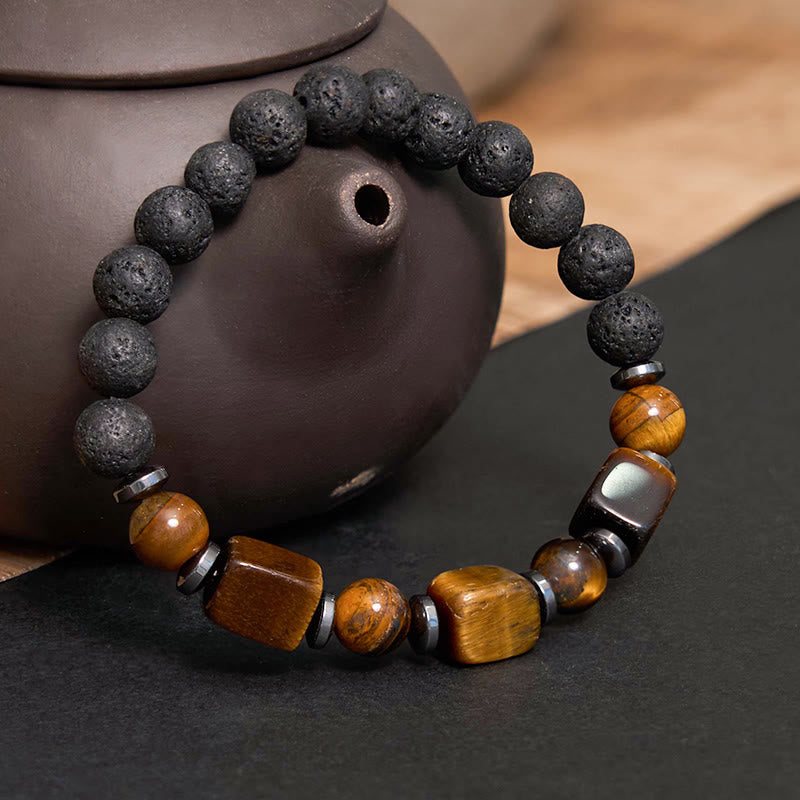 Wear FengShui Various Crystals Lava Rock Calm Bracelet