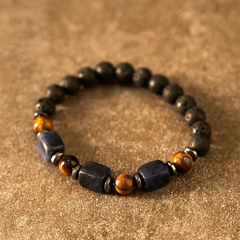 Wear FengShui Various Crystals Lava Rock Calm Bracelet
