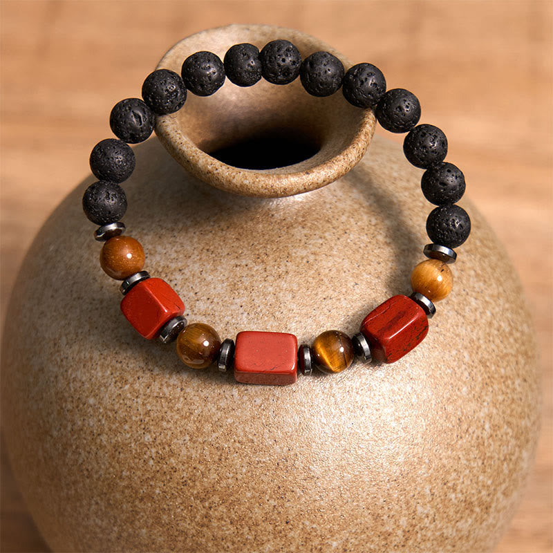 Wear FengShui Various Crystals Lava Rock Calm Bracelet