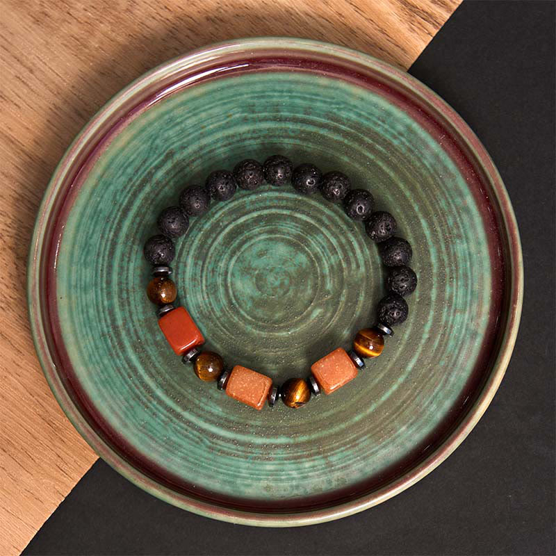 Wear FengShui Various Crystals Lava Rock Calm Bracelet
