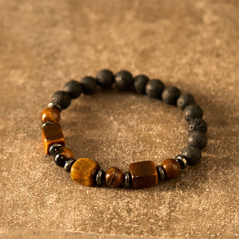 Wear FengShui Various Crystals Lava Rock Calm Bracelet