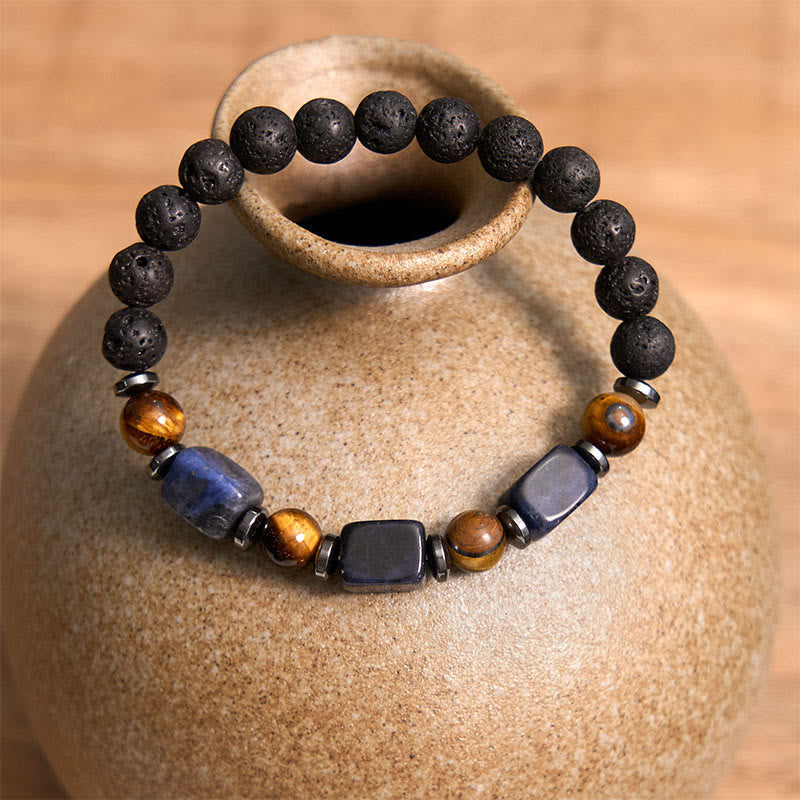Wear FengShui Various Crystals Lava Rock Calm Bracelet