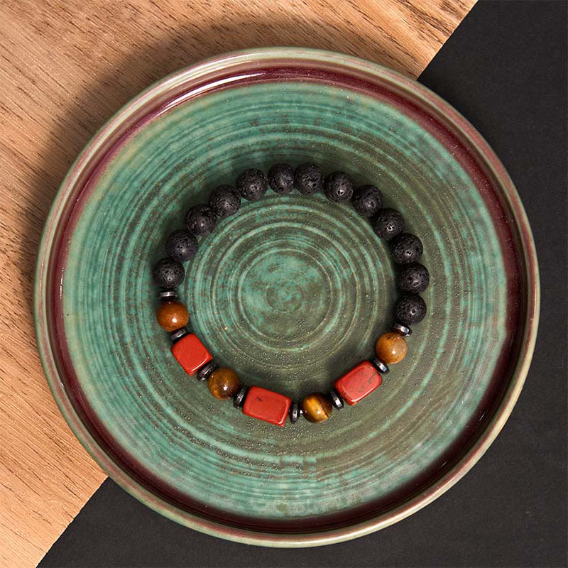 Wear FengShui Various Crystals Lava Rock Calm Bracelet