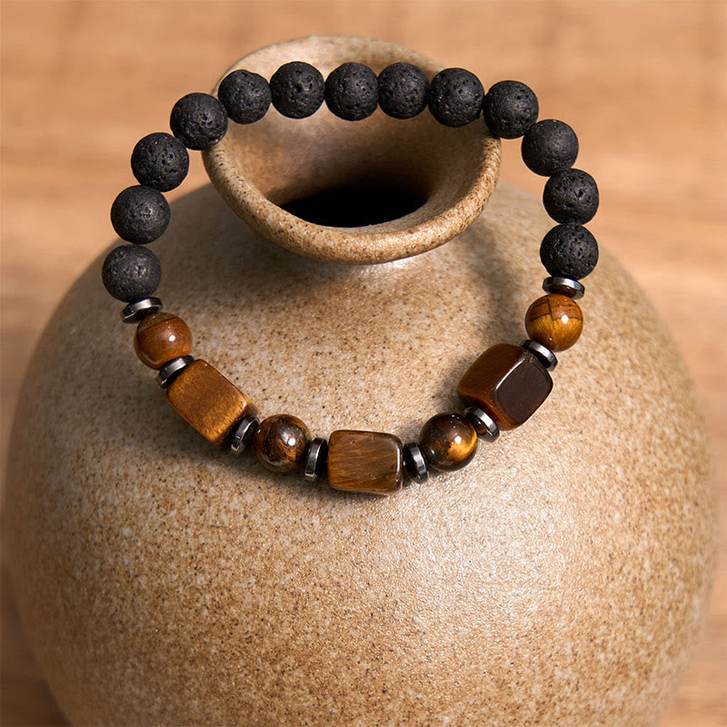 Wear FengShui Various Crystals Lava Rock Calm Bracelet